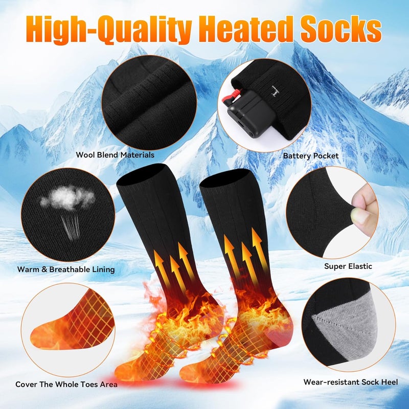 Rasfalo Heated Socks for Men Women, Rechargeable Heated Socks with 4000mAh Battery 3 Heating Levels, Electric Socks Thermal Foot Warmer Socks for Winter Outdoor Sports, Camping, Hunting - Image 4